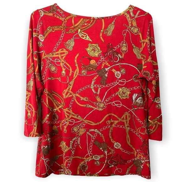 Talbots Red 3/4 Sleeves Cowboy Print Top M (A-021) - Picture 2 of 4